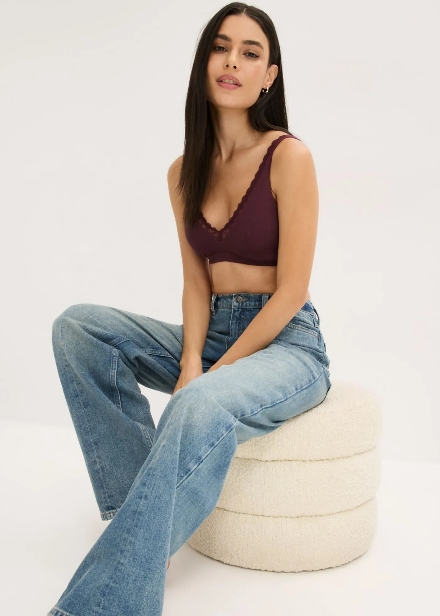 Mujer bonprix bonprix Bralette de canalé de algodón orgánico con encaje