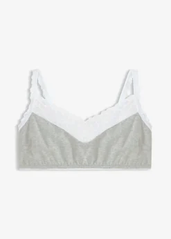 bonprix bonprix Ropa Interior De Algodón|Sujetadores>Bralette sin aros con algodón y encaje Gris claro jaspeado-blanco