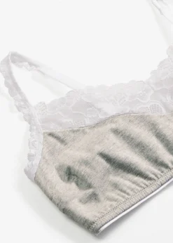 bonprix bonprix Ropa Interior De Algodón|Sujetadores>Bralette sin aros con algodón y encaje Gris claro jaspeado-blanco