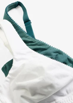 bonprix bonprix Ropa Interior De Algodón|Sujetadores De Copa E A H>Bralette sin aros con algodón (2 unidades) verde pimiento -blanco