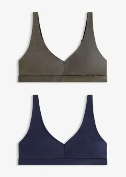bonprix bonprix Ropa Interior De Algodón|Sujetadores>Bralette sin aros con algodón orgánico (2 unidades) granito-azul marino