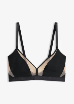 bonprix bonprix Sujetadores|Sujetadores De Copa E A H>Bralette sin aros con insertos transparentes negro-marrón claro
