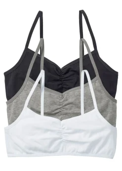bonprix bonprix Multipack|Niña·Braguitas Y Tops>Bustier con algodón orgánico suave (3 unidades) Blanco-negro-gris claro jaspeado