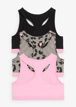 bonprix bonprix Multipack|Niña·Braguitas Y Tops>Bustier con algodón orgánico suave (3 unidades) Rosa + negro + gris estampado
