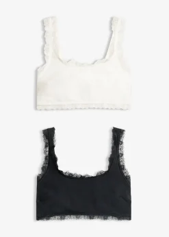 Mujer bonprix bonprix Bustier de algodón orgánico y encaje (2 unidades)
