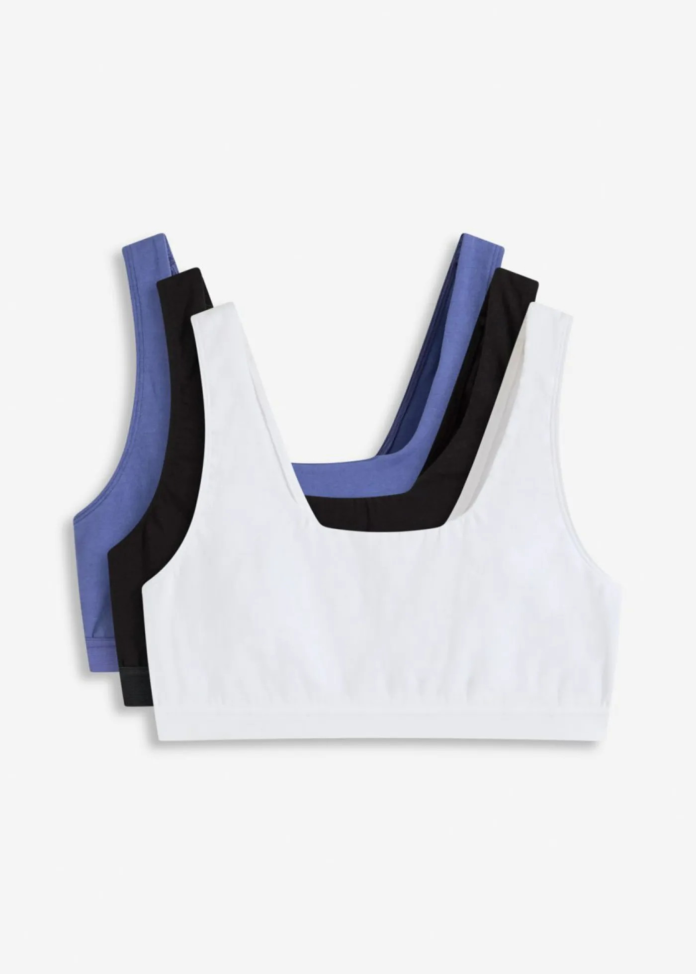 bonprix bonprix Ropa Interior De Algodón|Ropa Interior Deportiva>Bustier de algodón orgánico (3 unidades) Azul pacífico oscuro + negro + blanco