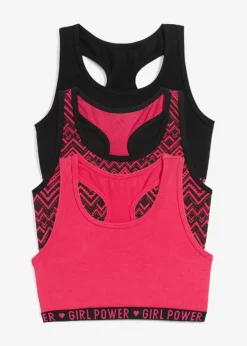 bonprix bonprix Multipack|Niña·Braguitas Y Tops>Bustier de algodón orgánico suave (3 unidades) Negro-rosa hibisco