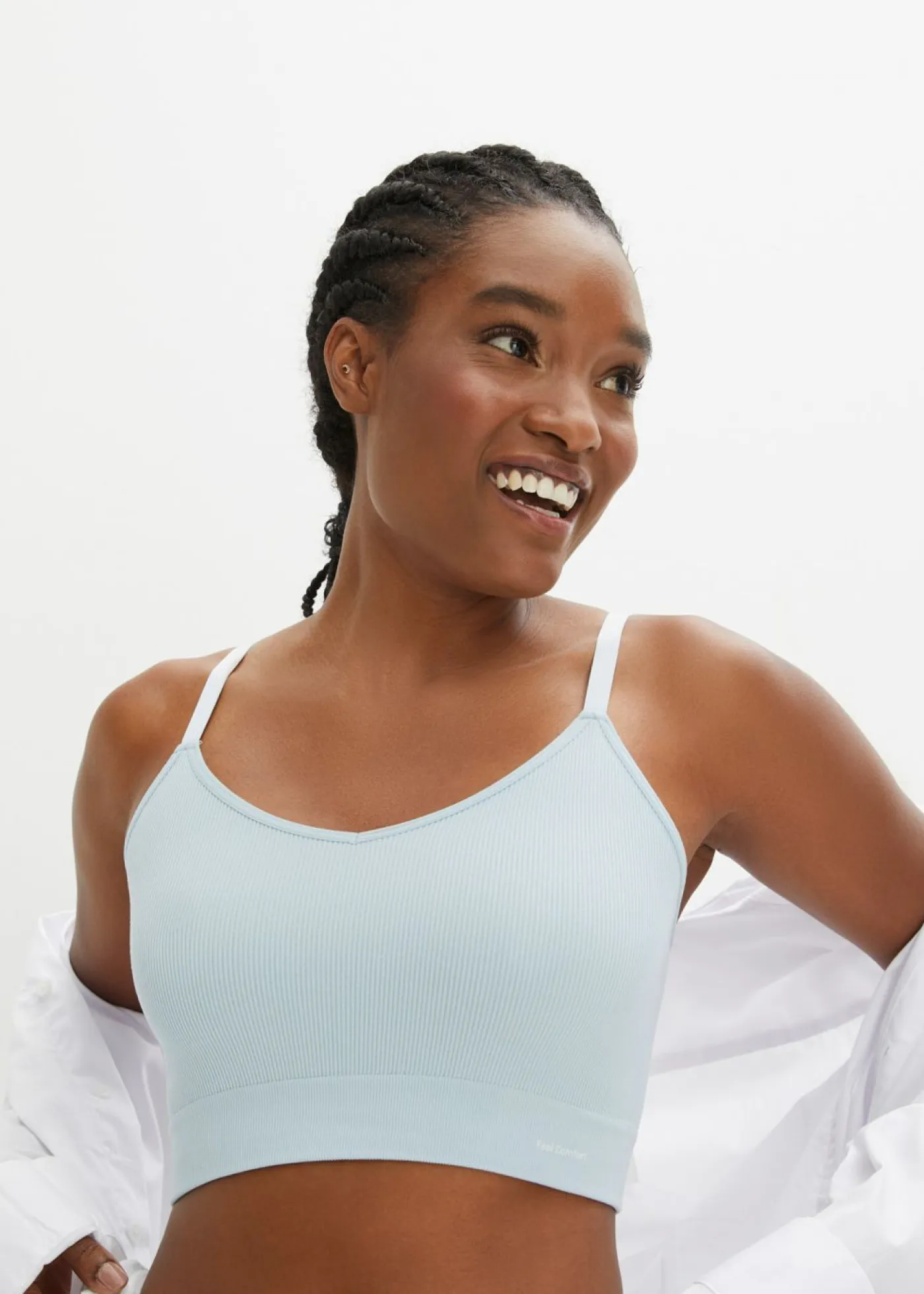 bonprix bonprix Sin Costuras|Sujetadores>Bustier Feel Comfort sin costuras de canalé azul pálido