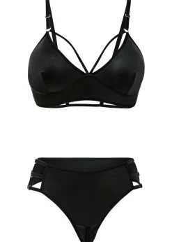 Mujer bonprix VENUS Bustier y tanga con abertura y efecto mojado (2 piezas)