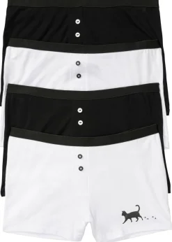 bonprix bonprix Ropa Interior De Algodón|Bragas>Bóxer de mujer (4 unidades) Negro-blanco