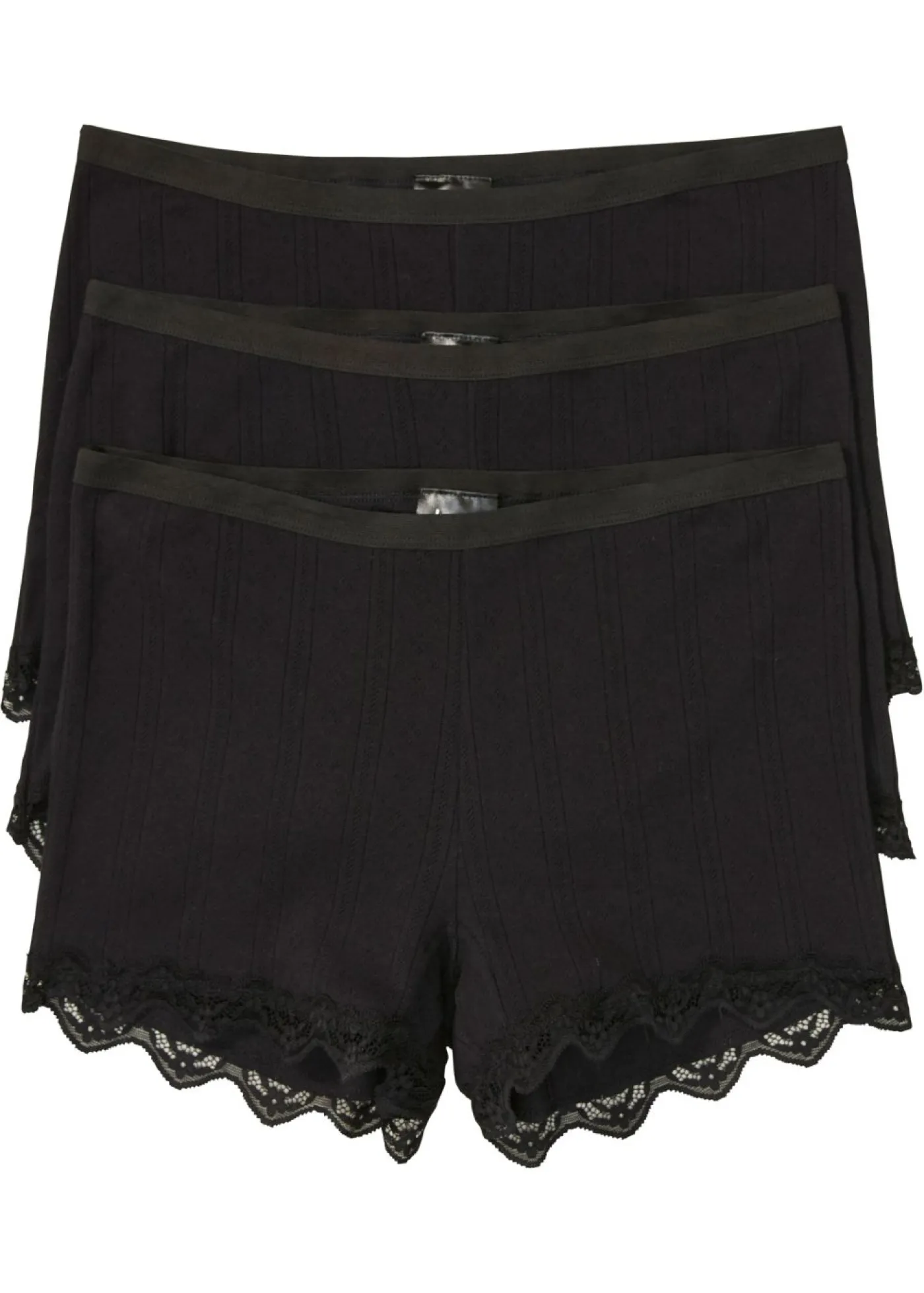 bonprix bonprix Ropa Interior De Algodón|Bragas>Bóxer e algodón ligero con encaje para mujeres (3 unidades) Negro