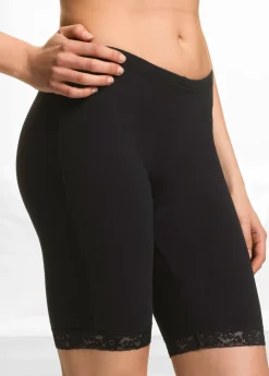 bonprix bonprix Ropa Interior De Algodón|Bragas>Bóxer largo con encaje para mujeres (3 unidades) Negro-blanco lana