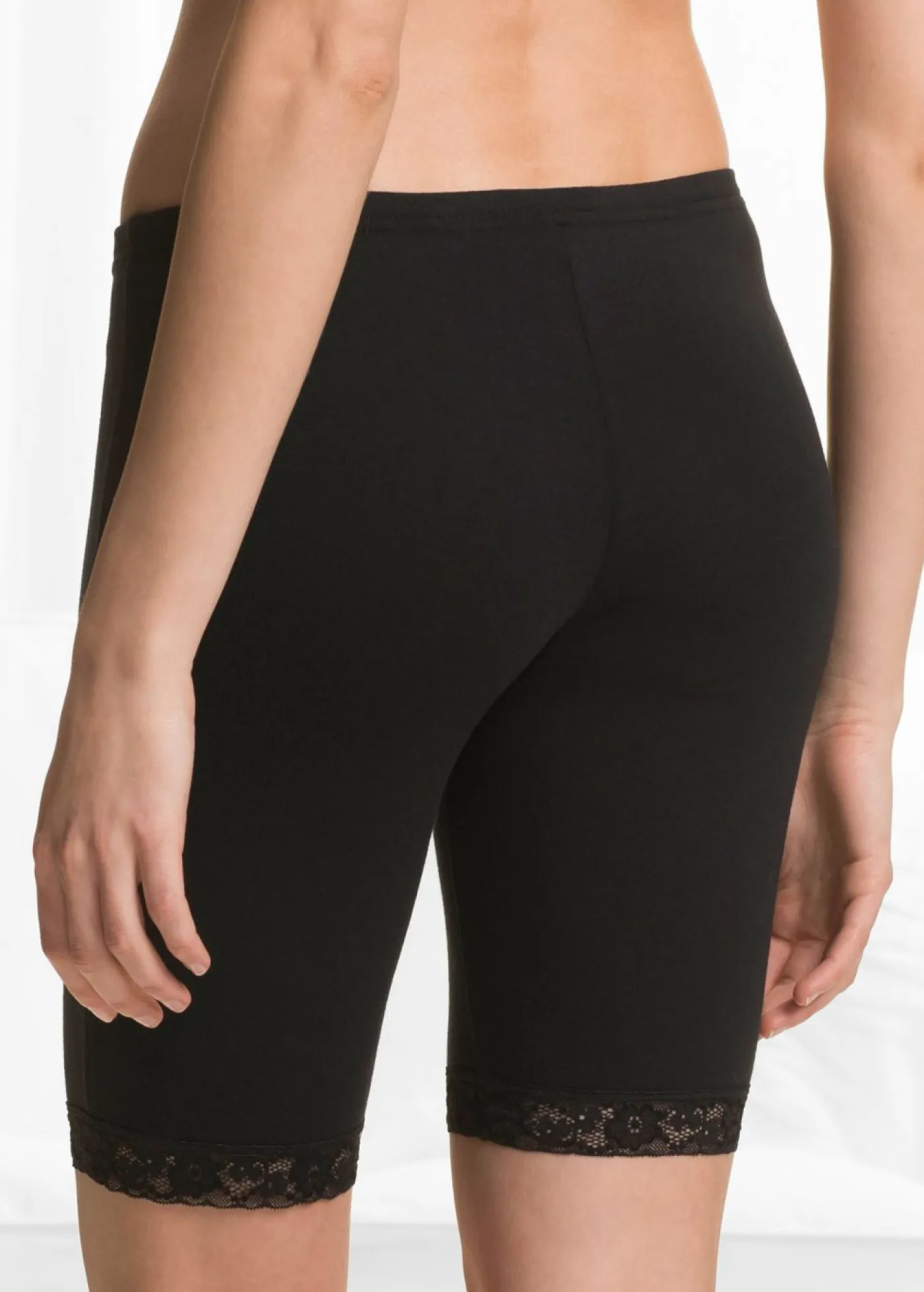 bonprix bonprix Ropa Interior De Algodón|Bragas>Bóxer largo con encaje para mujeres (3 unidades) Negro-blanco lana