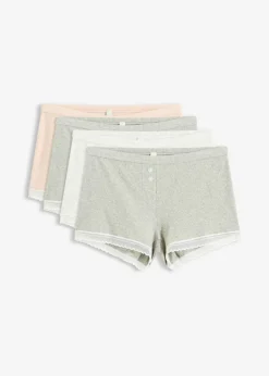 bonprix bonprix Ropa Interior De Algodón|Bragas>Bóxers acanalados con encaje para mujeres (4 unidades) gris claro jaspeado-rosa seda-natural jaspeado