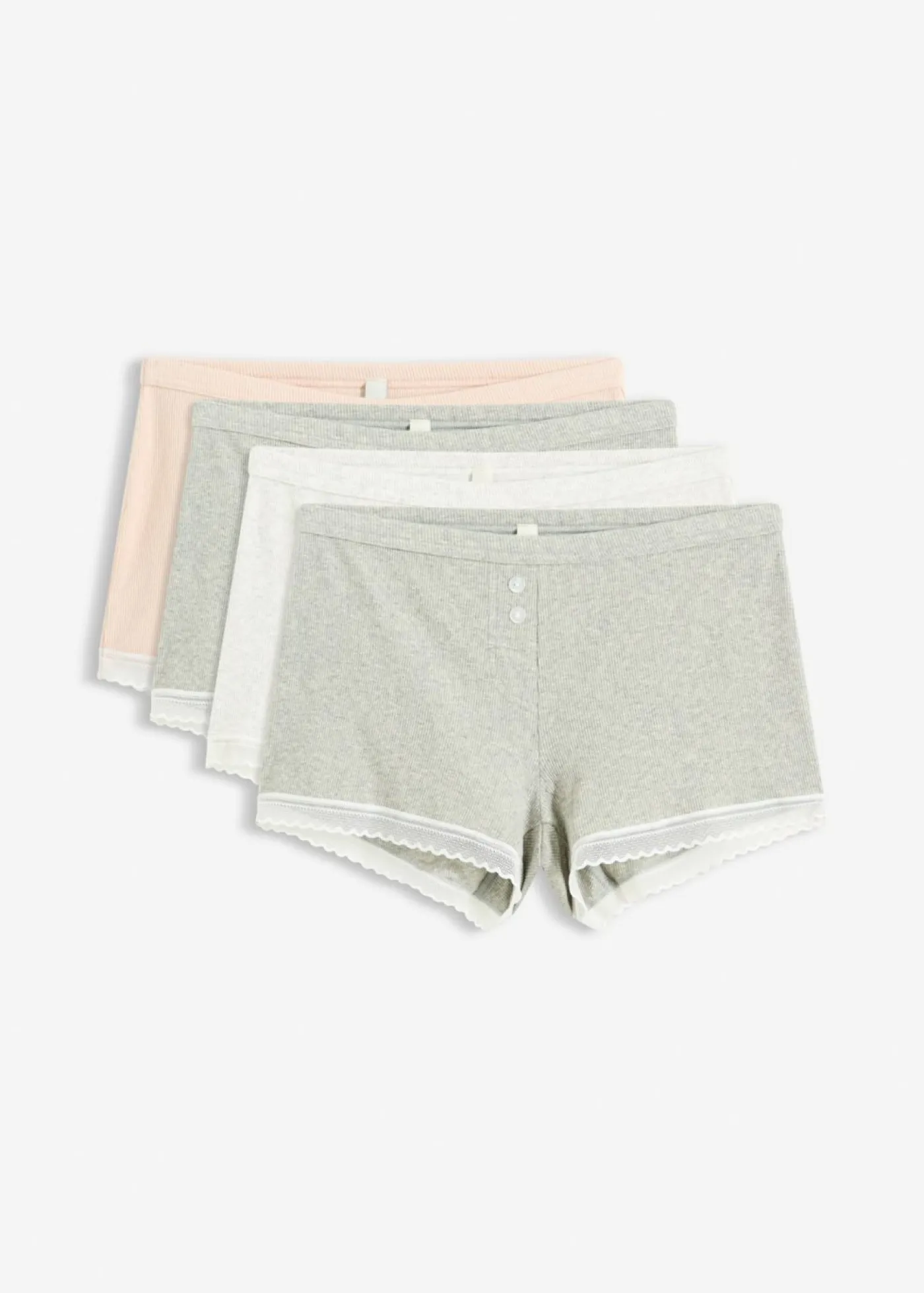 bonprix bonprix Ropa Interior De Algodón|Bragas>Bóxers acanalados con encaje para mujeres (4 unidades) gris claro jaspeado-rosa seda-natural jaspeado
