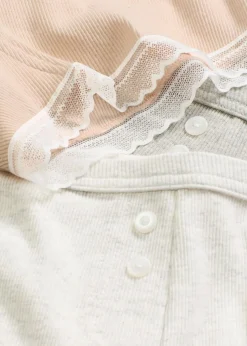 bonprix bonprix Ropa Interior De Algodón|Bragas>Bóxers acanalados con encaje para mujeres (4 unidades) gris claro jaspeado-rosa seda-natural jaspeado