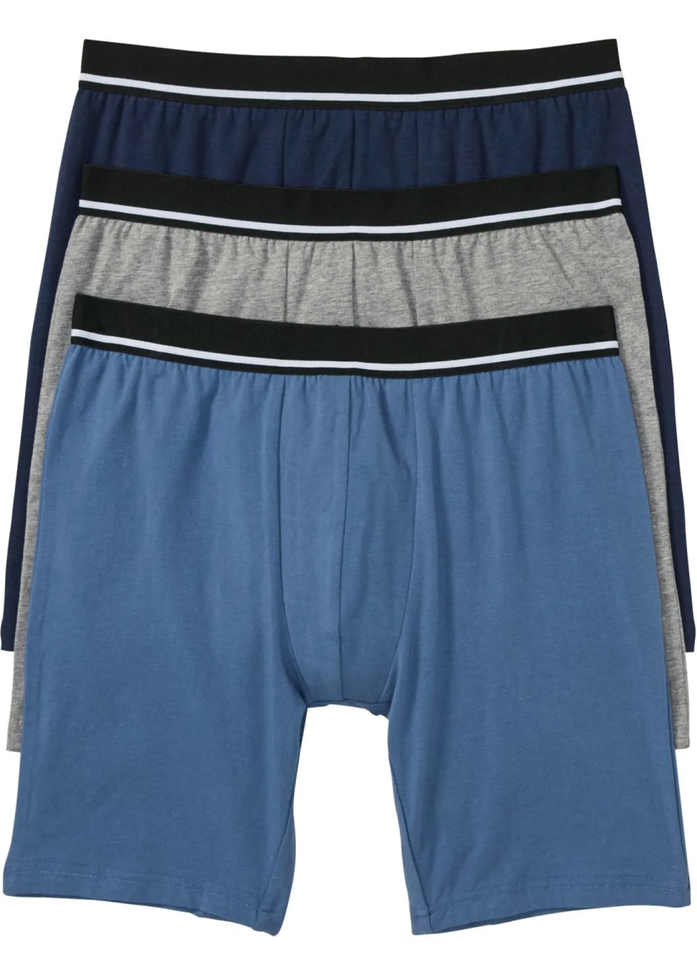 bonprix bonprix Bóxers|Ropa Interior·Bóxers>Bóxers largos ajustados (3 unidades) gris jaspeado/azul marino/azul vaquero
