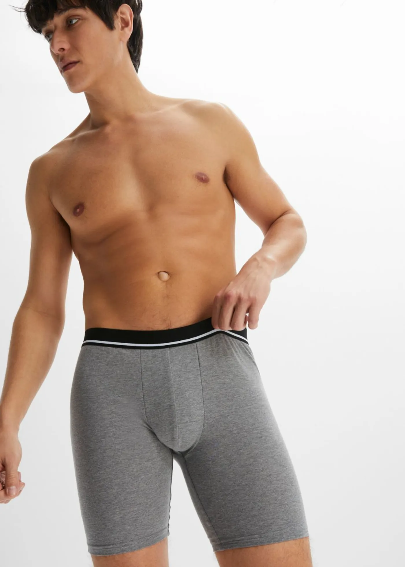 bonprix bonprix Bóxers|Ropa Interior·Bóxers>Bóxers largos ajustados (3 unidades) gris jaspeado/azul marino/azul vaquero