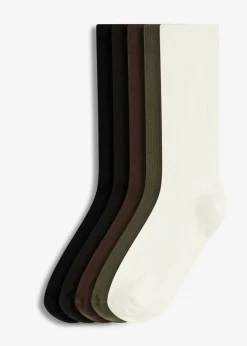 bonprix bonprix Multipack|Niño·Calcetines>Calcetines con estructura acanalada y algodón orgánico (5 pares) Negro + marrón oscuro + blanco perla + oliva