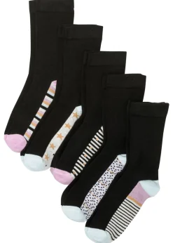 bonprix bonprix Medias, Panties Y Calcetines>Calcetines con puños sin presión (5 pares) de algodón orgánico Negro estampado