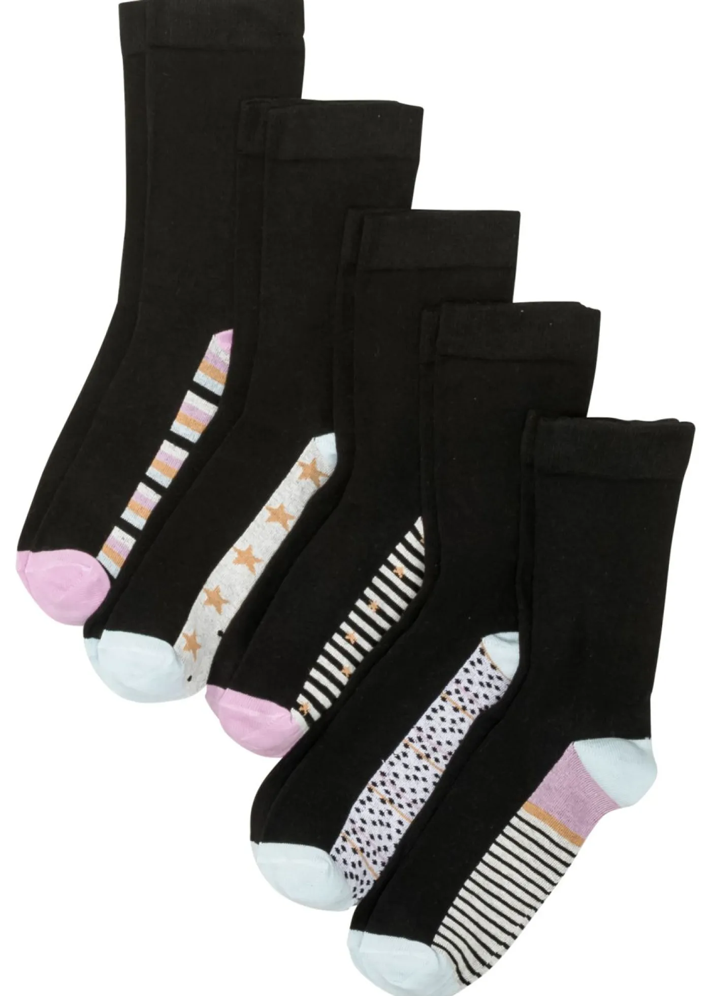 bonprix bonprix Medias, Panties Y Calcetines>Calcetines con puños sin presión (5 pares) de algodón orgánico Negro estampado