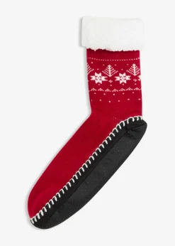 bonprix bonprix Niño·Calcetines|Niña·Calcetines Y Leotardos>Calcetines con suela cosida y forro de peluche Rojo oscuro estampado