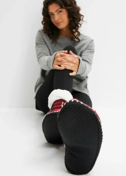 bonprix bonprix Sandalias|Medias>Calcetines con suela cosida y forro de peluche negro/magenta/blanco/rojo a cuadros