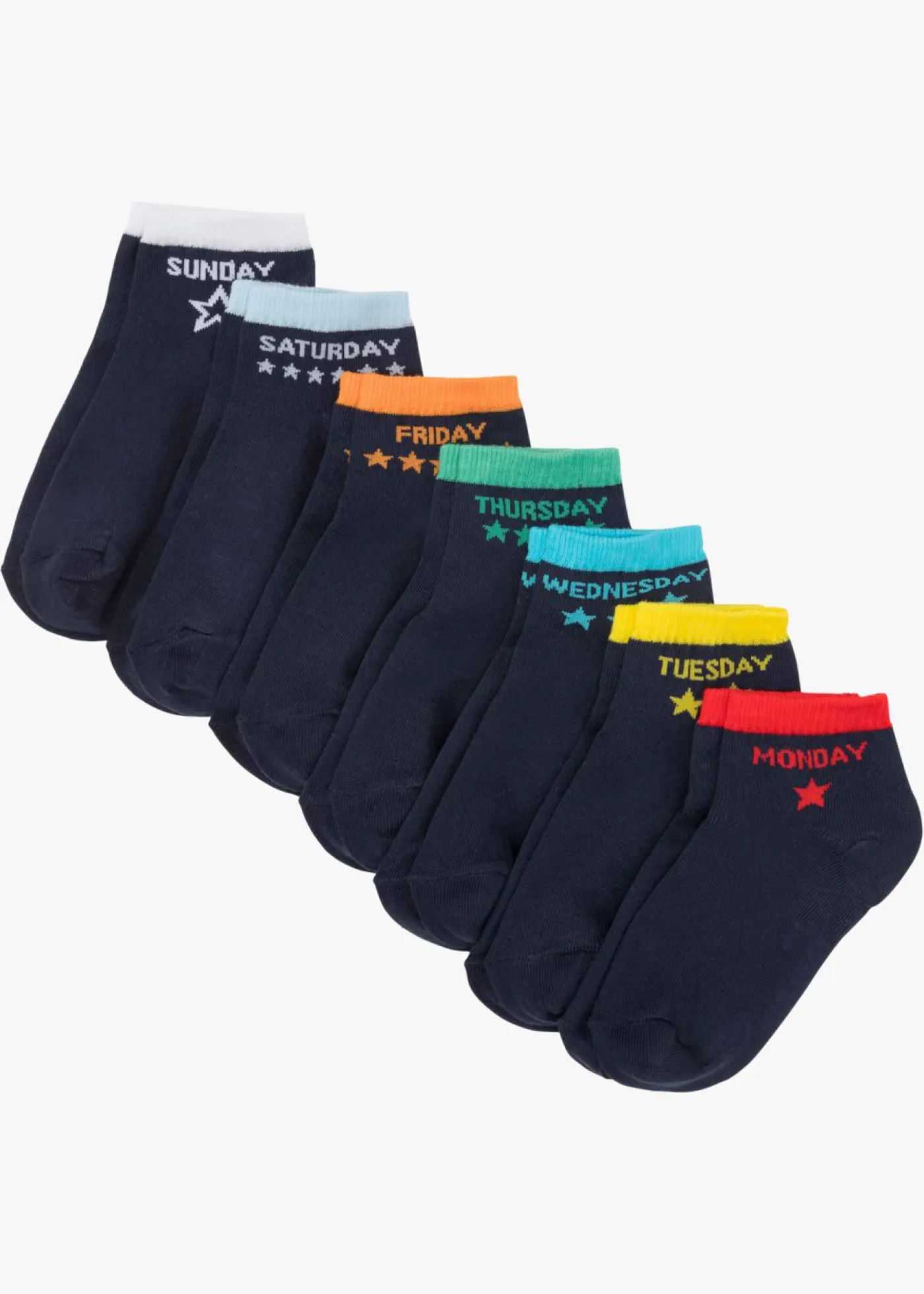bonprix bonprix Multipack|Niña·Calcetines Y Leotardos>Calcetines cortos para niños (7 unidades) Azul oscuro con días de la semana
