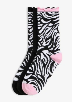 bonprix bonprix Medias, Panties Y Calcetines|Novedades>Calcetines de algodón orgánico (3 pares) Negro + rosa orquídea con estampado de cebra + negro con estampado de cebra