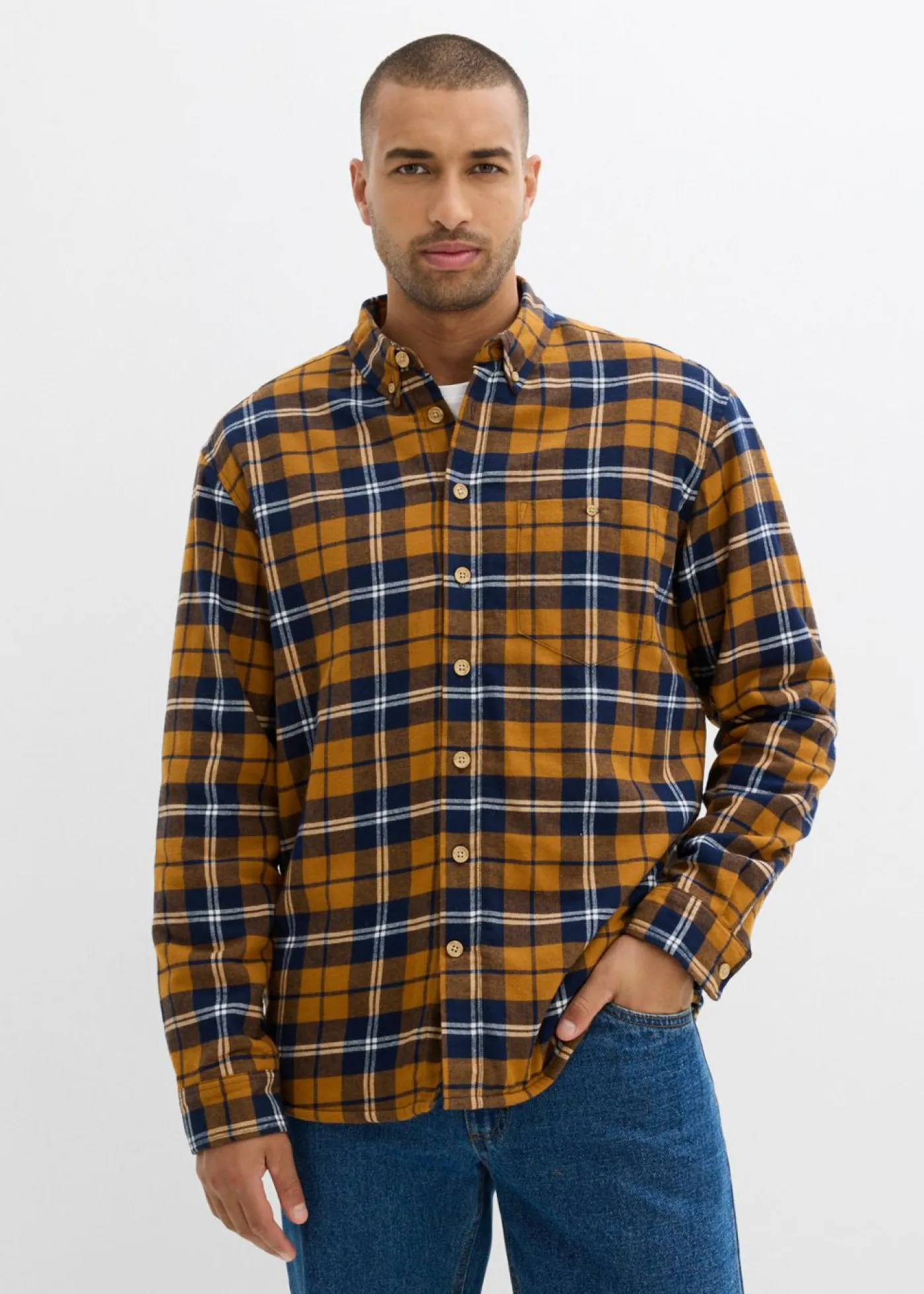 bonprix bonprix Outdoor|Camisas>Camisa de franela con forro polar cálido Azul marino de cuadros