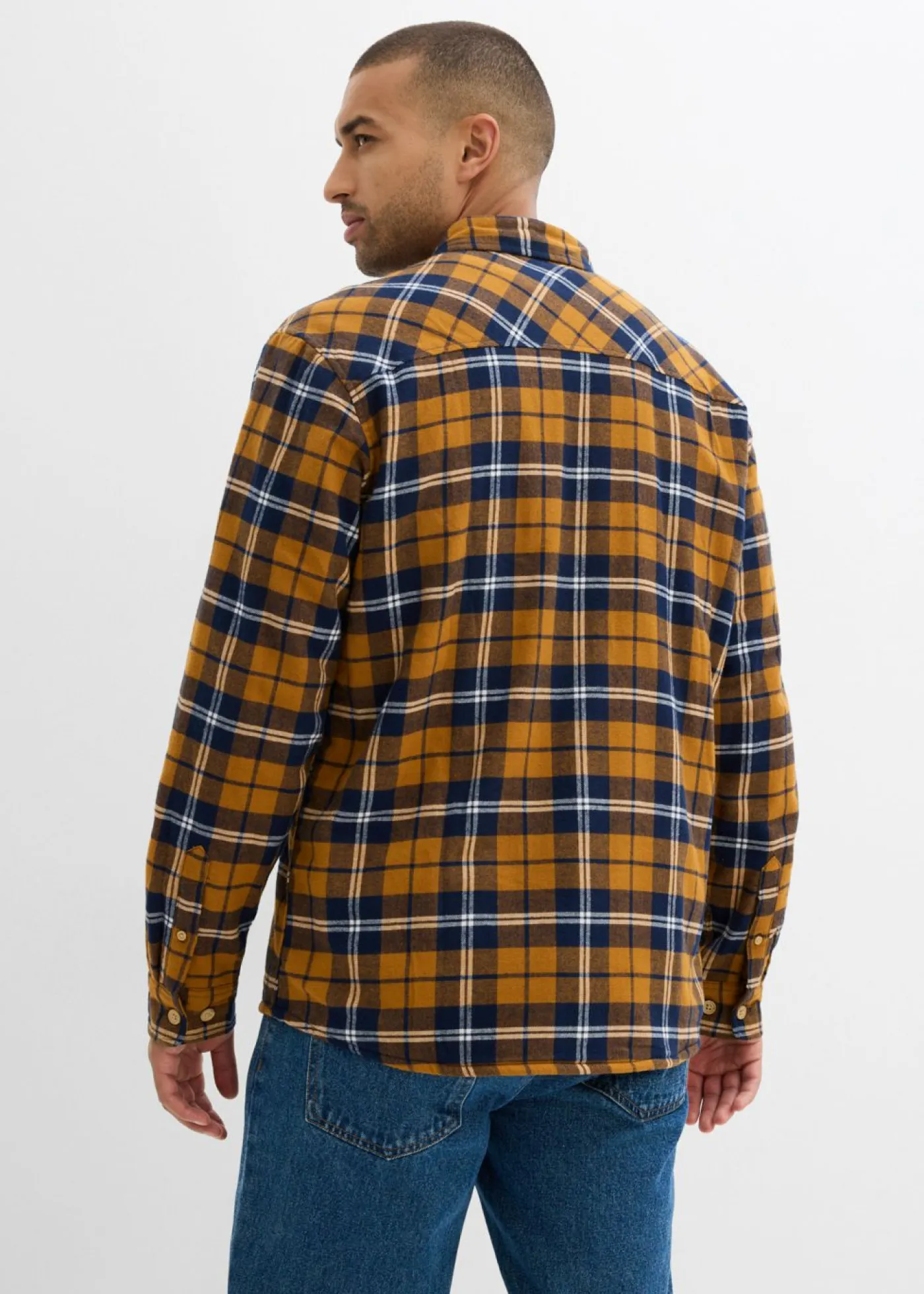 bonprix bonprix Outdoor|Camisas>Camisa de franela con forro polar cálido Azul marino de cuadros