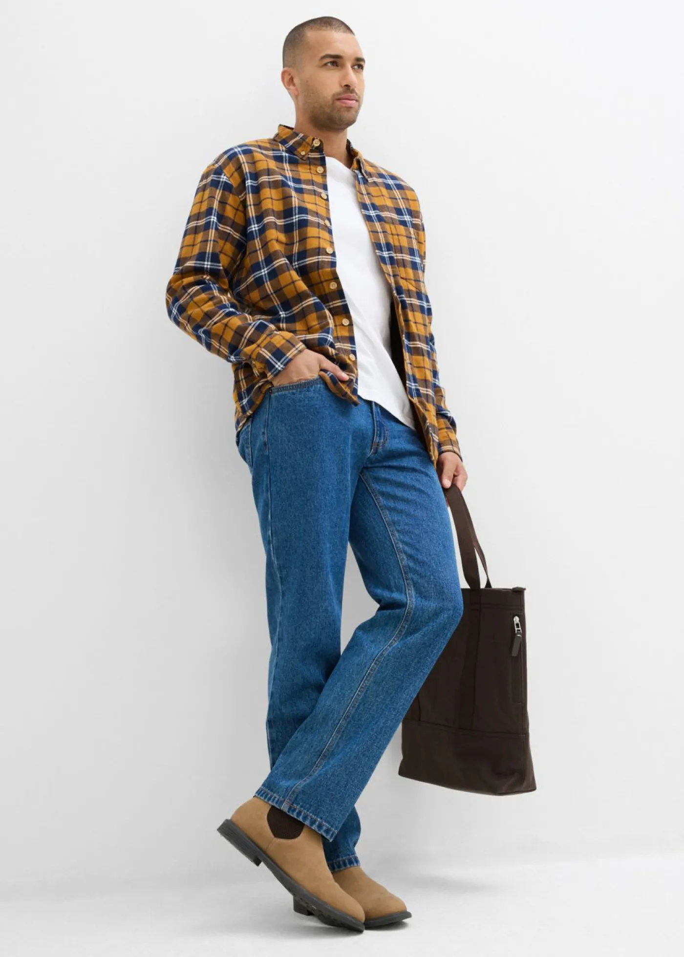 bonprix bonprix Outdoor|Camisas>Camisa de franela con forro polar cálido Azul marino de cuadros