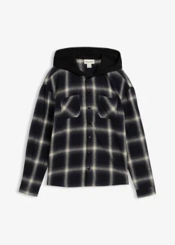 bonprix bonprix Ropa 9 A 16 Años·Conjuntos Y Camisas>Camisa de franela con manga larga y capucha negro a cuadros