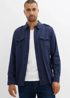 Hombre bonprix bonprix Camisa de franela de algodón puro con hombreras