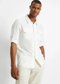 Hombre bonprix bonprix Camisa de lino con manga larga y mangas enrolladas