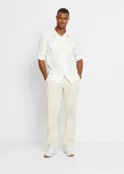 Hombre bonprix bonprix Camisa de lino con manga larga y mangas enrolladas