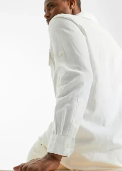 Hombre bonprix bonprix Camisa de lino con manga larga y mangas enrolladas