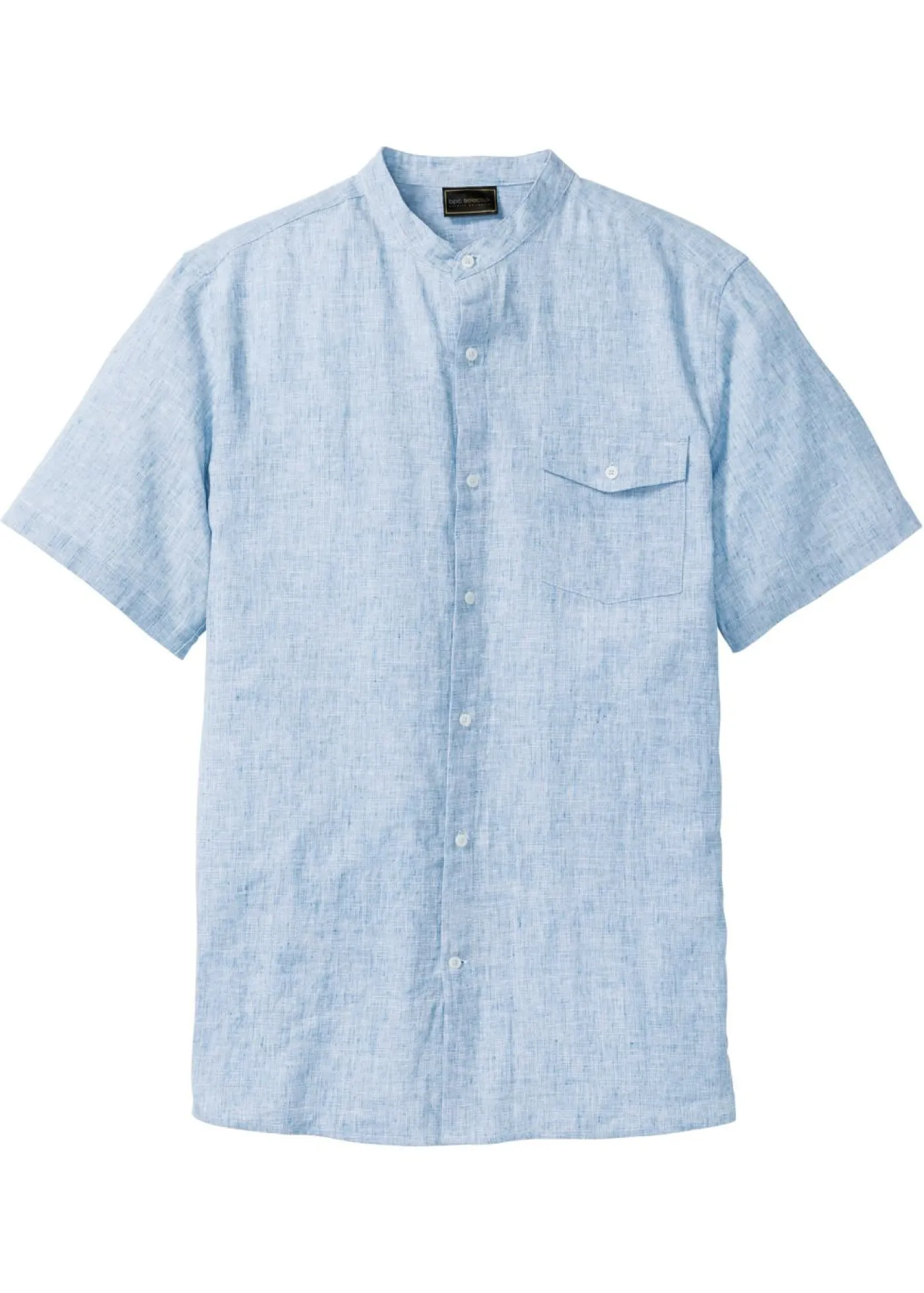 bonprix bonprix Camisas>Camisa de lino de manga corta con cuello alto Azul claro jaspeado