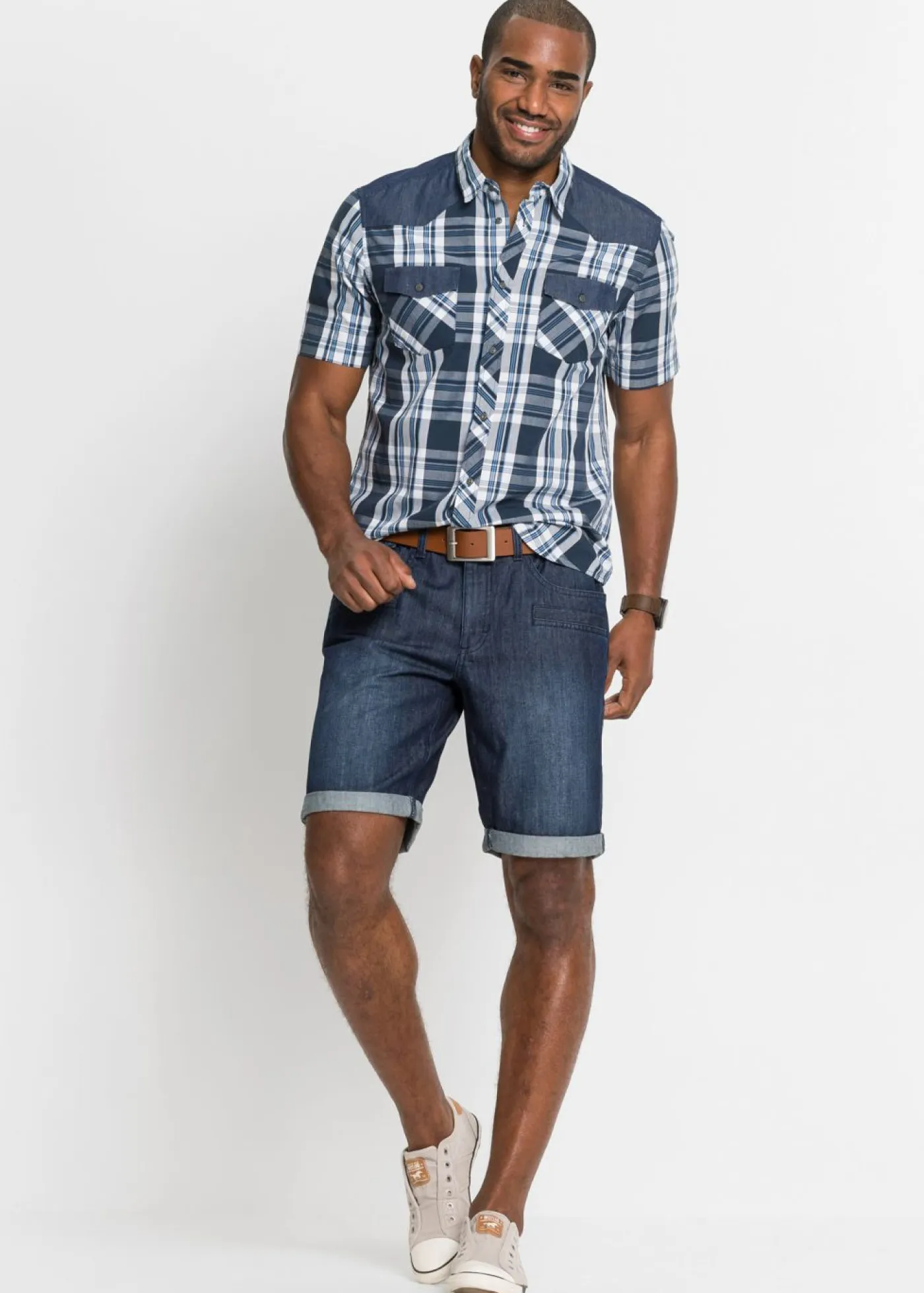 bonprix bonprix Camisas>Camisa de manga corta Azul de cuadros