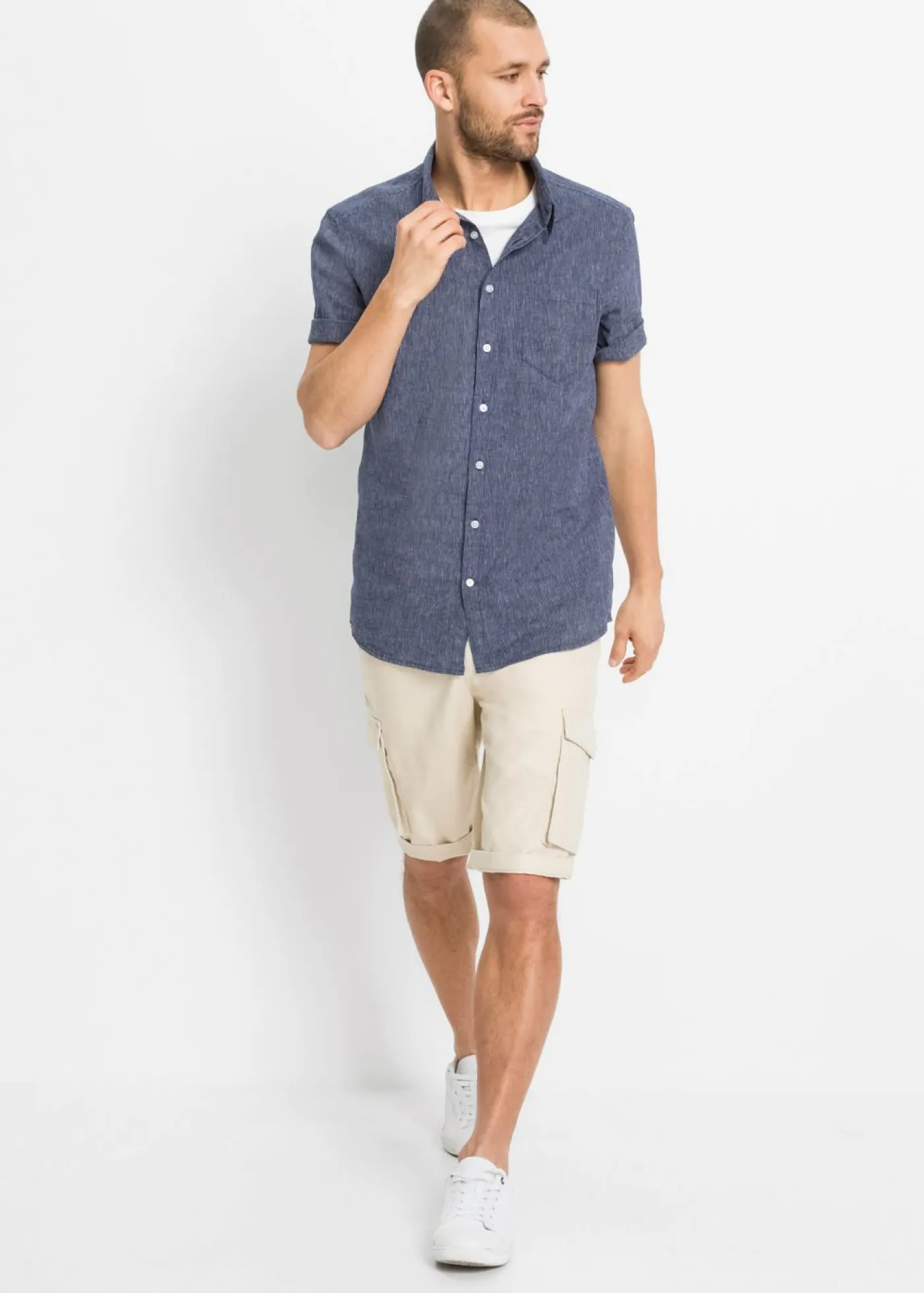 bonprix bonprix Camisas>Camisa de manga corta Azul-blanco de rayas horizontales