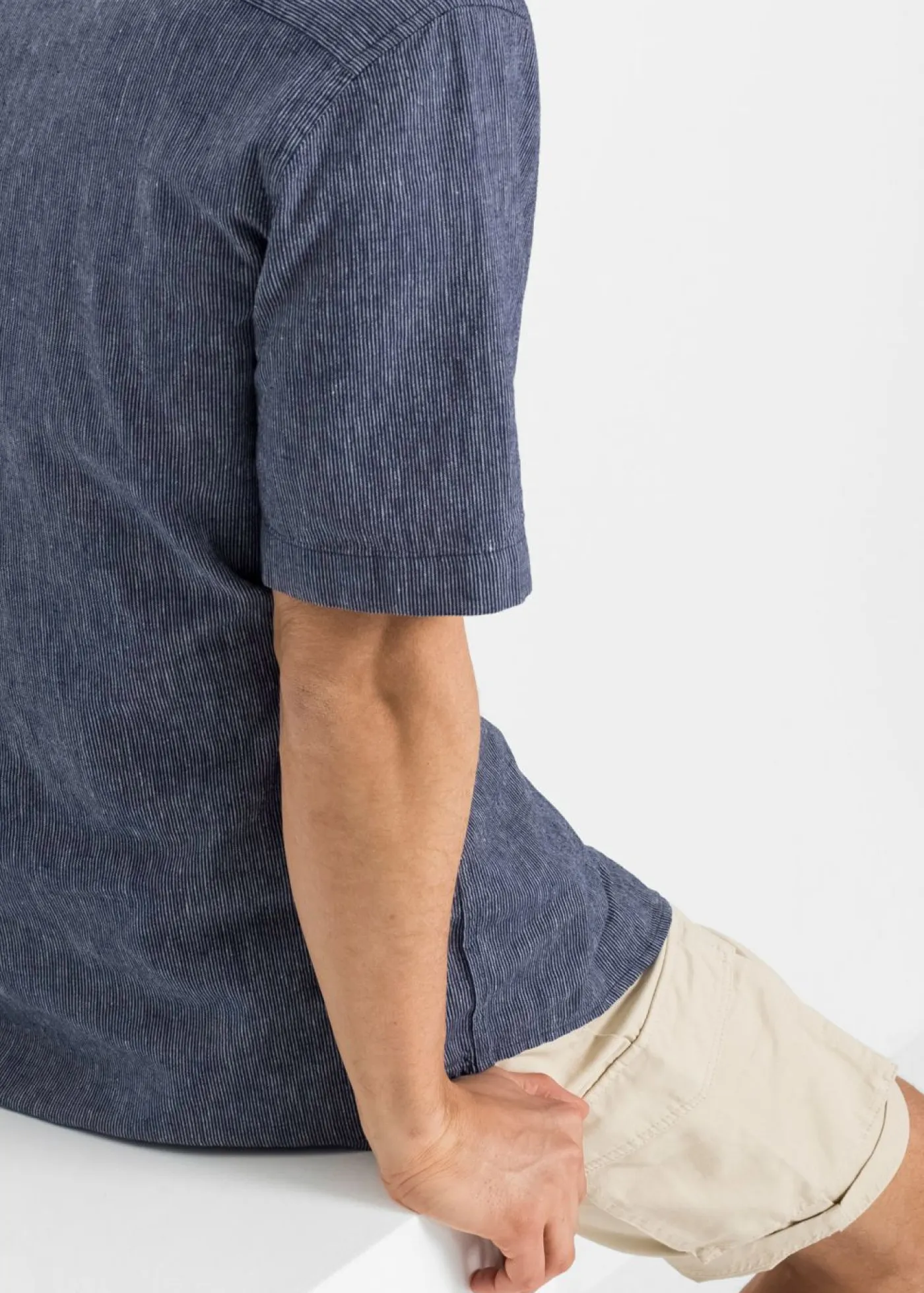 bonprix bonprix Camisas>Camisa de manga corta Azul-blanco de rayas horizontales