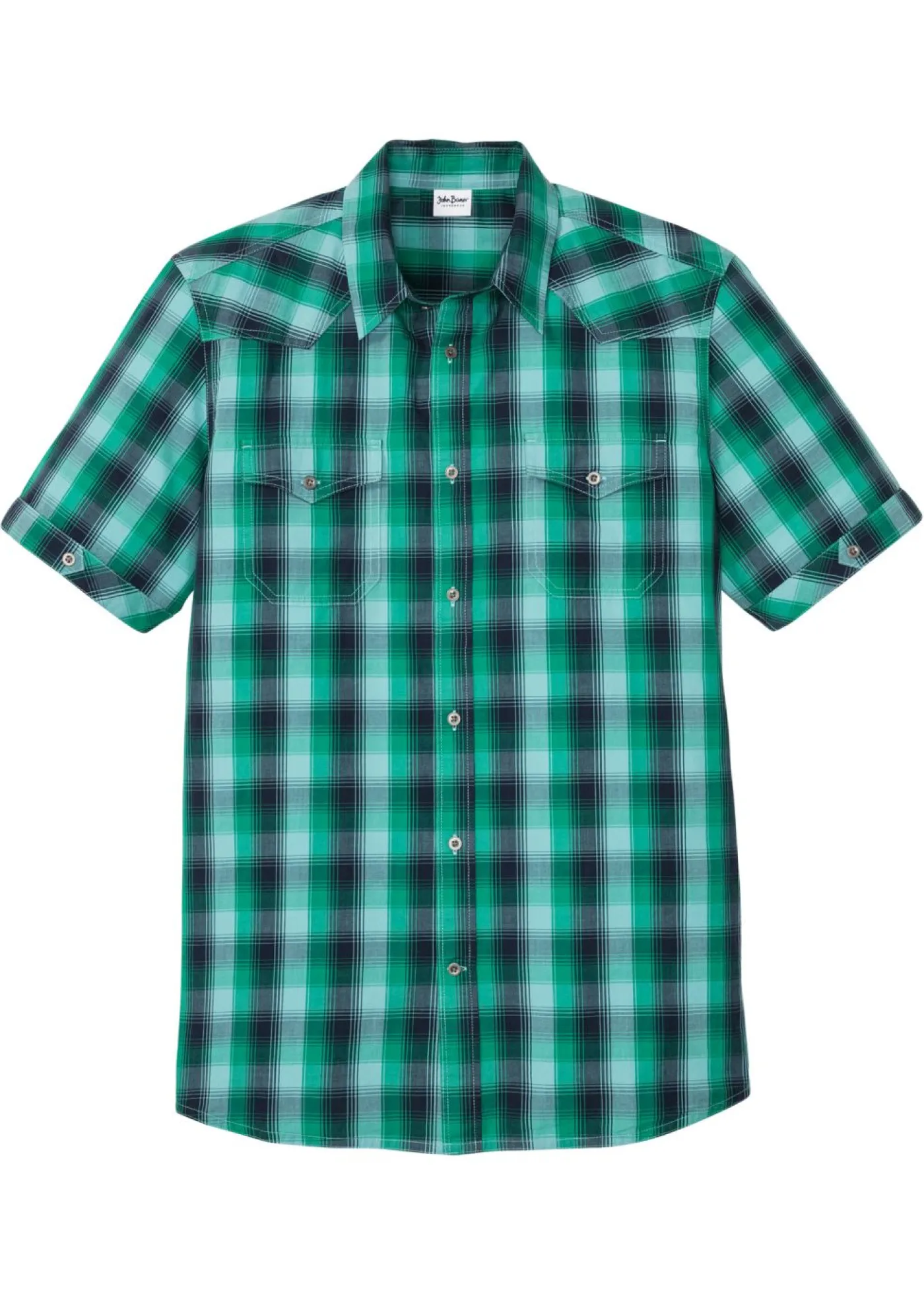 bonprix bonprix Camisas>Camisa de manga corta con bolsillos Azul marino/verde agua de cuadros
