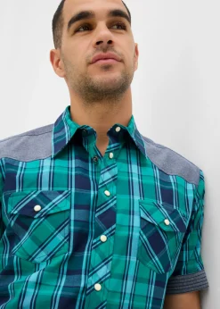 Hombre bonprix bonprix Camisa de manga corta con ribete vaquero