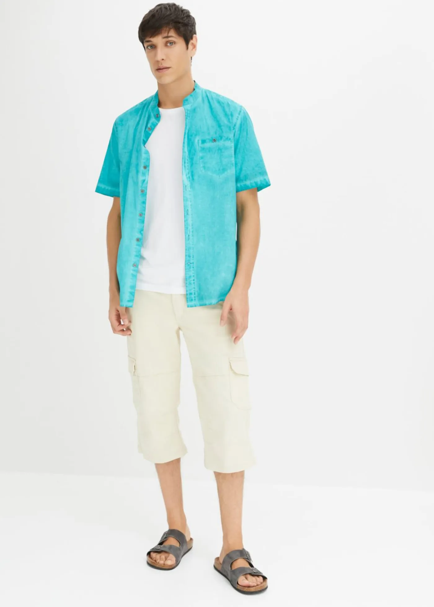 bonprix bonprix Camisas>Camisa de manga corta con aspecto lavado Esmeralda usado