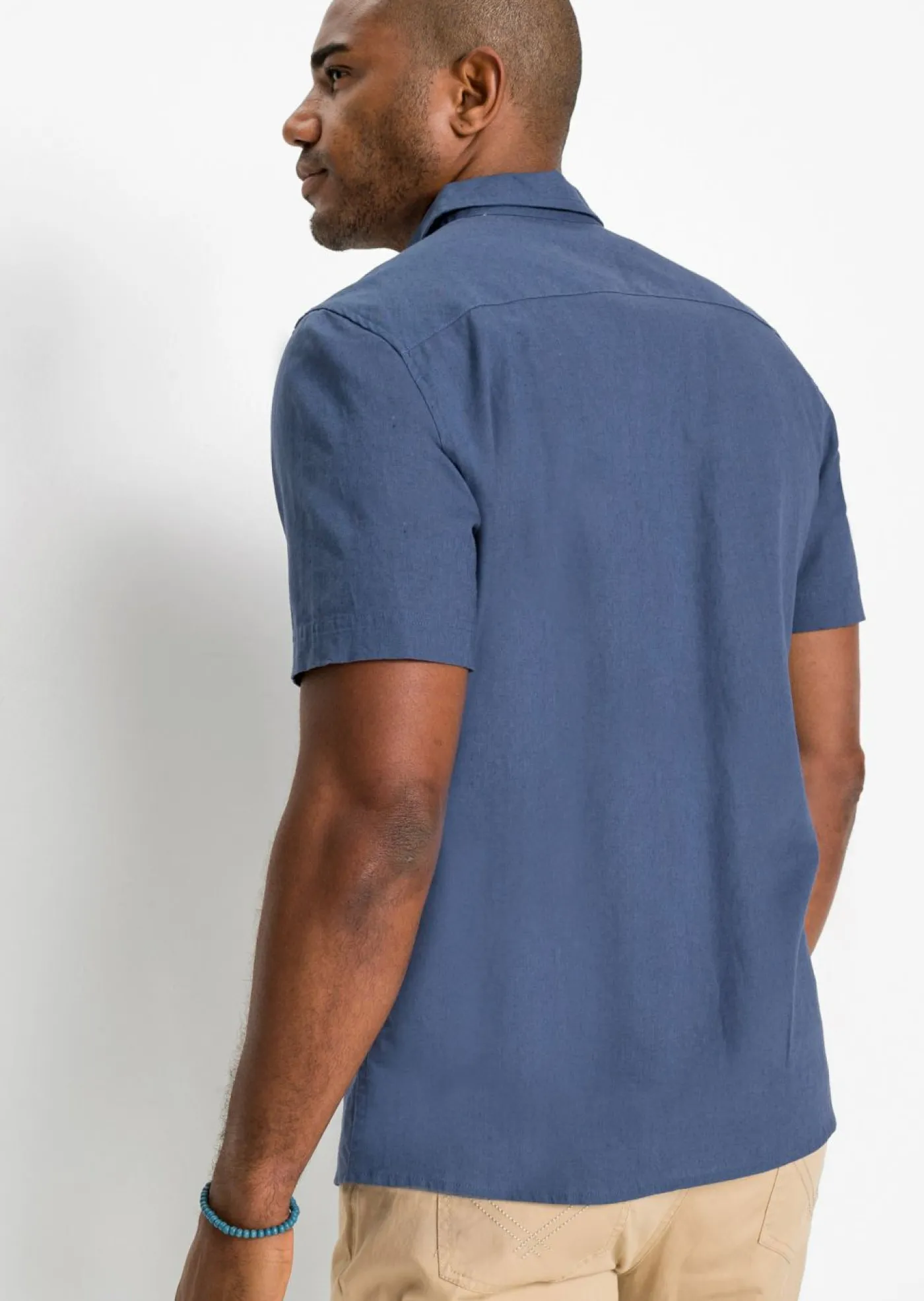 bonprix bonprix Camisas>Camisa de manga corta de mezcla de lino vaporosa índigo