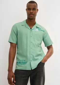 bonprix bonprix Camisas>Camisa de manga corta de algodón puro hierbabuena-verde botella