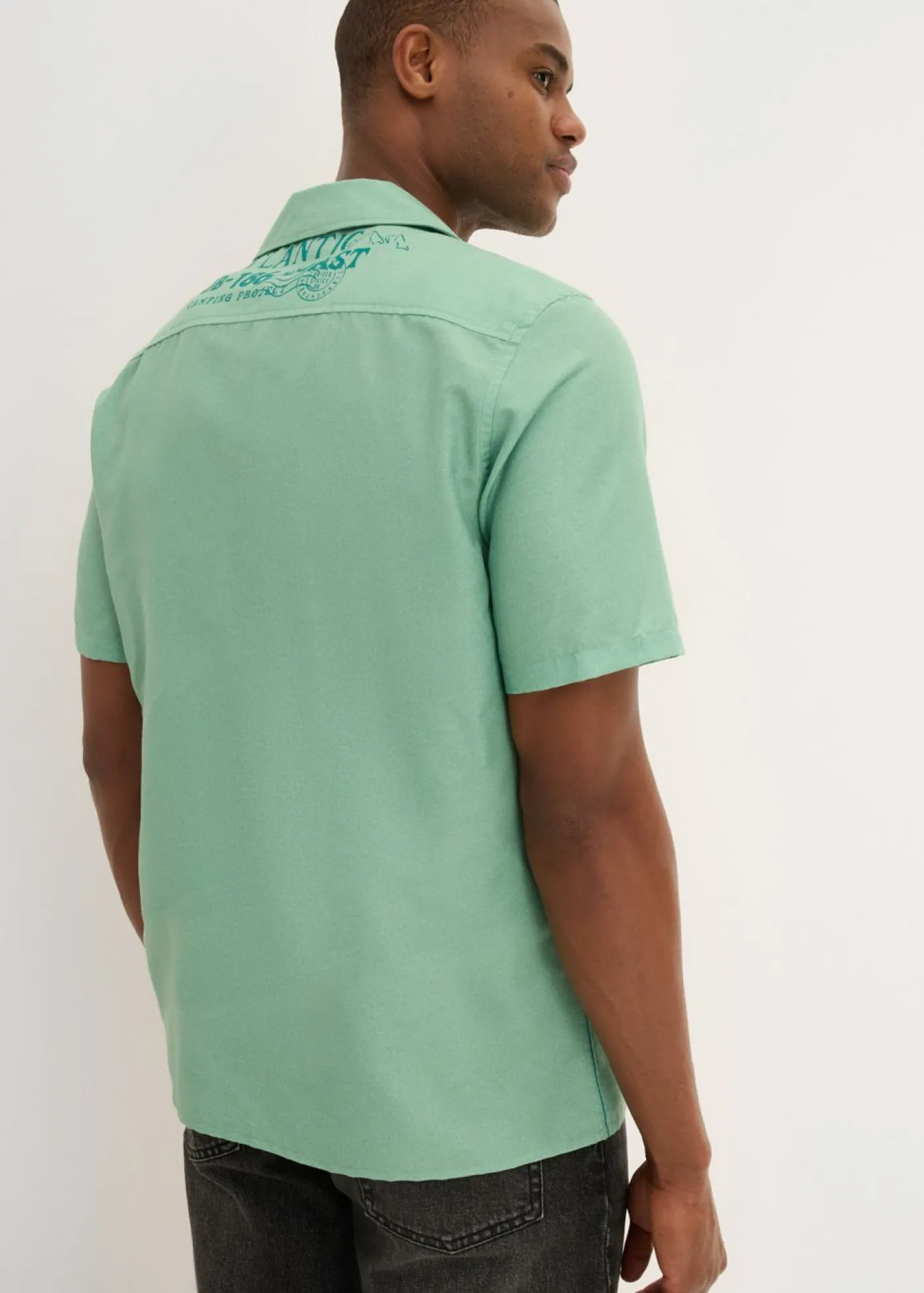 bonprix bonprix Camisas>Camisa de manga corta de algodón puro hierbabuena-verde botella