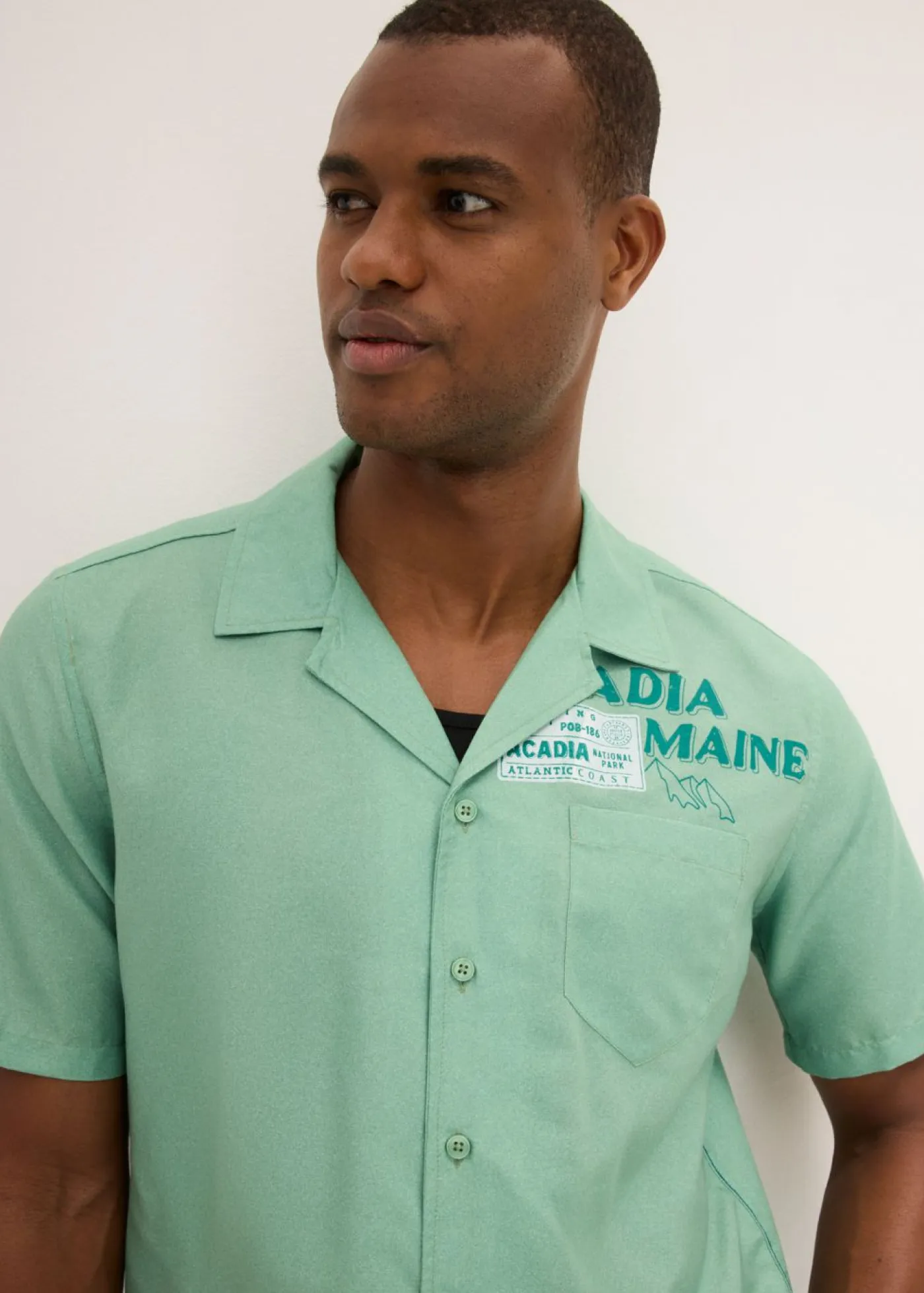 bonprix bonprix Camisas>Camisa de manga corta de algodón puro hierbabuena-verde botella