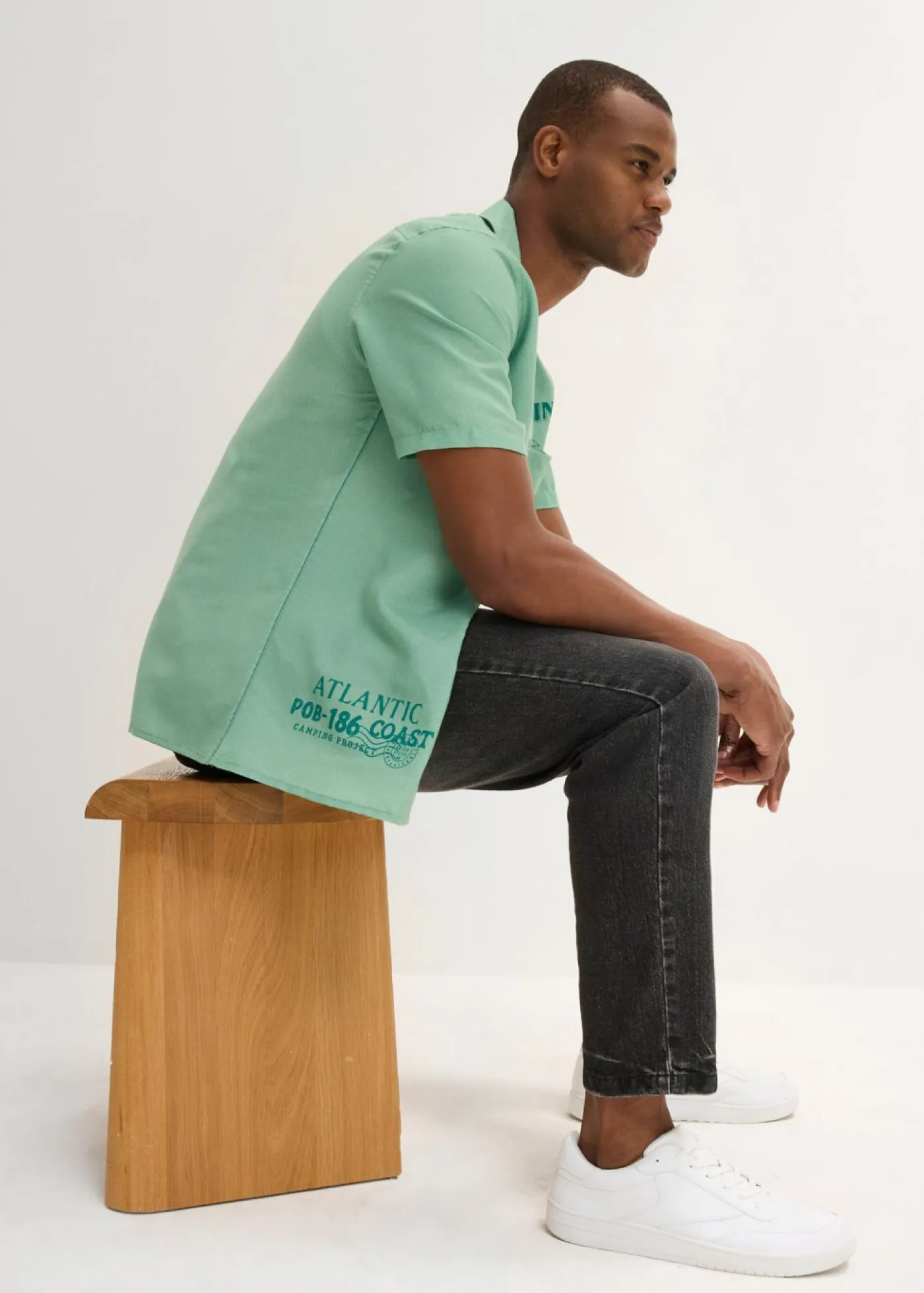 bonprix bonprix Camisas>Camisa de manga corta de algodón puro hierbabuena-verde botella