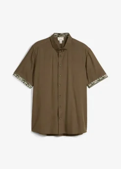 bonprix bonprix Camisas>Camisa de manga corta de viscosa con corte slim Verde oliva oscuro